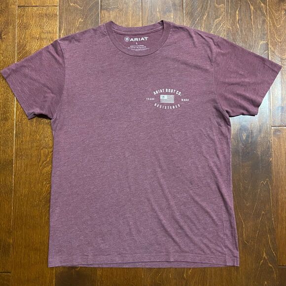 Ariat Basic Fit Boot Company Maroon Red Cotton Trademark T-Shirt Men's Size L - Picture 2 of 7